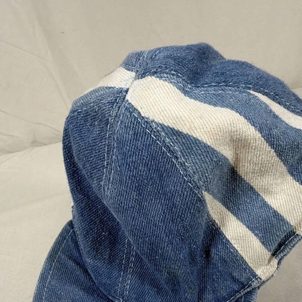 Childrens Blue Denim White Stripe Elastic Back Baseball Hat - Vintage